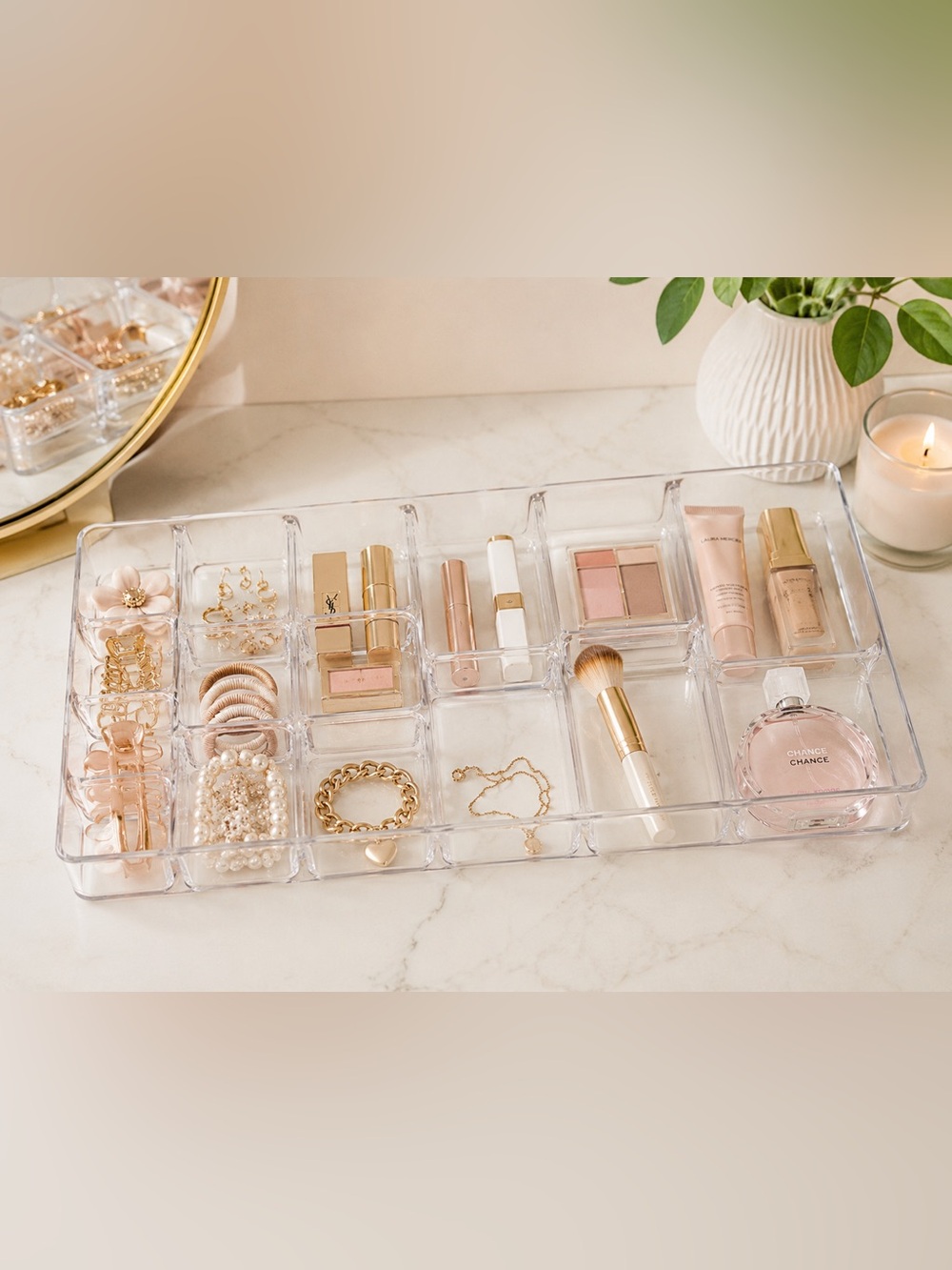 Clear Acrylic Drawer Organizer Tray 15 Comp Makeup Jewelry Craft Dorm Storage